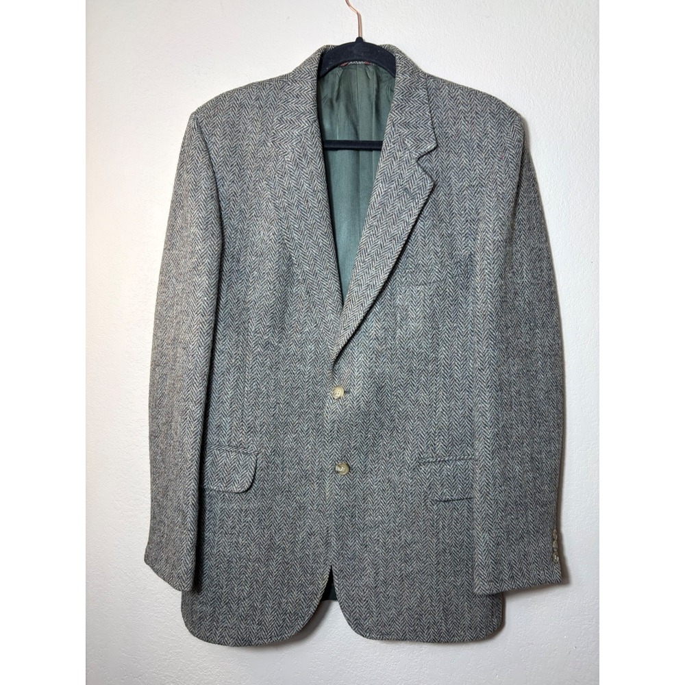 Harris Tweed Mens Herringbone Wool Blazer Grey Brown Sport Coat USA Made